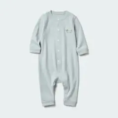 ユニクロ ベビー ロンパース 70 緑 長袖 前開き カバーオール 綿100%