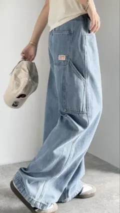【新品】✨️Java✨️ワイドデニム パンツ(ライトブルー・XL)✨️のサムネイル