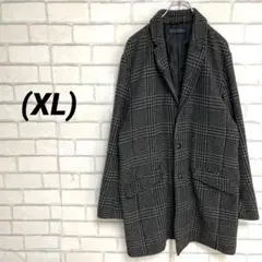 ウールブレンド　チェスターコート　ロングコートチェック　大きいサイズ　XL