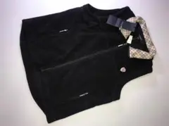 160A新品バーバリーロンドンフリースベスト上着黒ノバチェック フルジップアップ