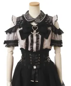 LIZLISA BIGリボンオープンショルダーブラウス　ピンクブラック