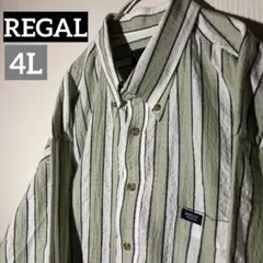 【個性派古着】REGAL 緑と白のストライプ　長袖シャツ　希少な4Lサイズ　美品