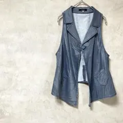 ベルスクローゼット　大きいサイズ　ベスト　青　デニム風　シャツ　ノースリーブ　L