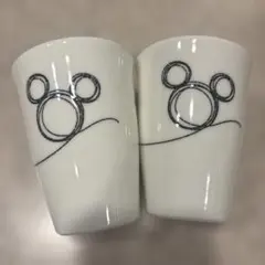 【美品】ディズニー ミッキー　ペア湯呑み 2個セット モノトーン