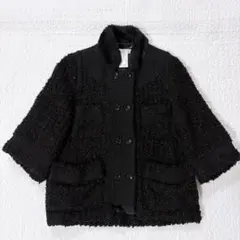 ヤエカ　ツイードジャケット　ライトアウター　ラメ　ファー　ブラック　日本製