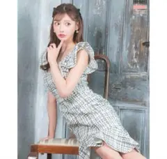 か*な様 匿名配送 送料込み ツイードチェック柄マーメイド膝丈タイトドレス ホワ