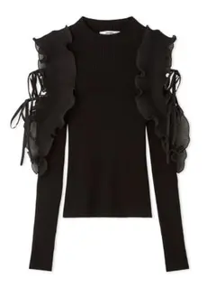 SNIDELプリーツフリルドッキングニットプルオーバー ブラック