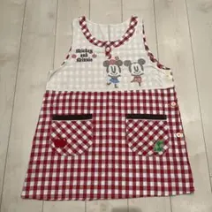 エプロン　保育士　介護士　ミッキー・ミニー刺繍赤チェックエプロン