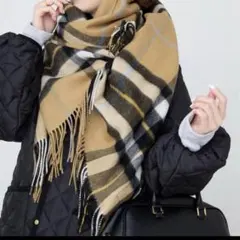 【TWEEDMILL/ツイードミル】 チェックストール　大判ストール　ベージュ