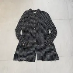 vintageドット柄ブラウス ロング レトロ クラシカル 金ボタン 水玉 古着