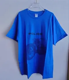 GILDAN POLICE バイクプリント Tシャツ 青 Lサイズ