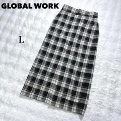 글로벌 워크 타이 롱 스커트 체크 L 울 혼합 프런트 슬릿