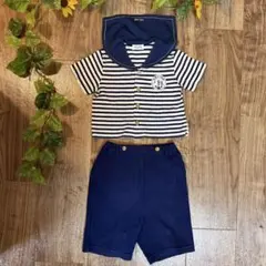 希少 セリーヌ　チェック柄シャツブラウスセーラーパンツ　セット　80-90