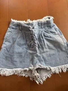 one wayＭデニムショートパンツ フリンジヘム レースアップ　フリーサイズ