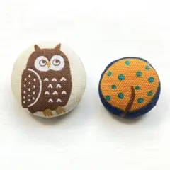 くるみボタン　ブローチ　ヘアゴム　フクロウ　ツリー　北欧　No.944