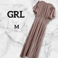 【美品】GRL グレイル ボウタイプリーツワンピース M ピンクベージュ 上品