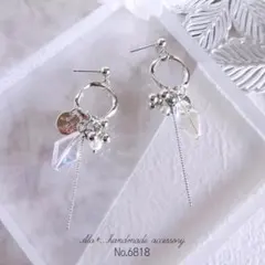 No.6818　❤︎クリアオーロラカラーシルバーフープ　ピアス/イヤリング