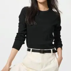 ソフトリブクルーネックＴ長袖ブラックXXLサイズ