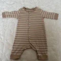 ベージュと白のストライプロンパース