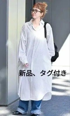 ★【新品】B.Cストック　襟ラウンドシャツワンピース　長袖　ベージュフリーサイズ