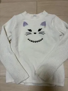 ANNA SUI MINI L L 140 モールニット　猫　ビジュー　白