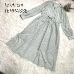 テチチ テラス ランダムドット柄ワンピース テラゾー調 ウエストリボン付【F】