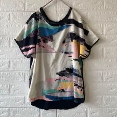 ZARA マルチカラー アート柄 半袖Tシャツ ブラックベース S ゆったり