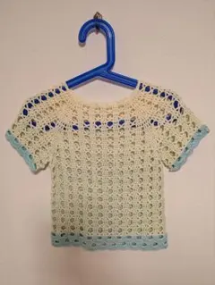 レース編みトップス クリーム色 水色 100cm
