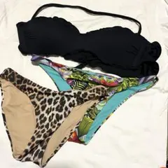 売り切りたいです！セパレート水着 ビキニ ブラック レオパード柄 ボタニカル柄のサムネイル