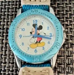 Disney ミッキーマウス ♪時計 青 可動 電池交換済