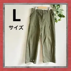 美品　 Lサイズ　クロップドワイドパンツ　グリーン　カーキ