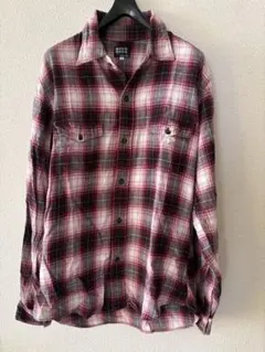 状態良好　タケオキクチ　赤×黒×白系　チェック柄長袖ネルシャツ　サイズ4 L相当