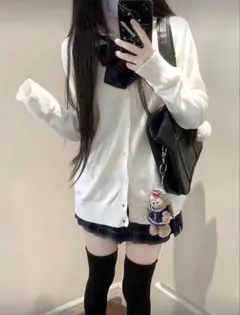 ホワイト ニットカーディガン 学生服