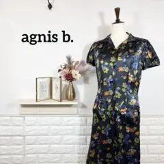 アニエスベー★　agnes b.　ワンピース　花柄　サテン風生地　フラワー