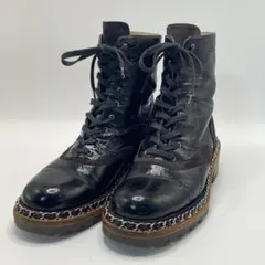 【美品】シャネル コンバットブーツ G30903 チェーン 黒 37 23.5