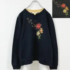 2XL相当　おしゃれビッグ刺繍　ボタニカル　フラワー　刺繍　ダサかわ　スウェット