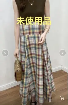 ECLIN／チェック柄切替ノースリーブフレアロングワンピースのサムネイル