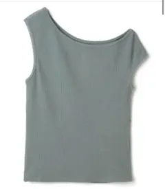 オフショルダー テレコ素材 リブ　アシンメトリーショルダートップス　GRL