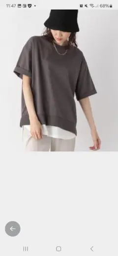 レイヤード風 半袖Tシャツ ブラウンのサムネイル