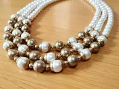 ヴィンテージ調3連パールネックレス14000円相当　日本製