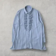 レース切替 ドレスシャツ 袖口ツインボタン オーロラボタン とろみ セレモニー