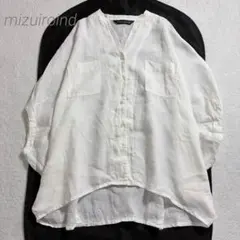 ミズイロインド 日本製 リネン コットン ロングシャツ 白 ゆったり 