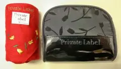 Private Label チューリップ刺繍赤いハンカチ　& 黒ポーチ2点セットのサムネイル
