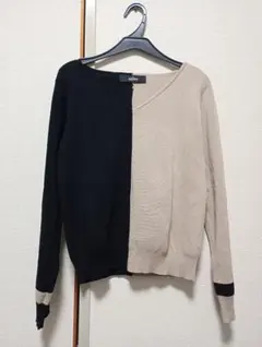salire 配色Vネックニットトップス