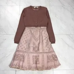 VALENTINO 総レースワンピース バタフライビーズ装飾 七分袖 サイズ40