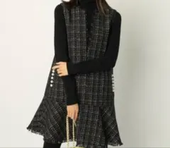 アプワイザーリッシェ ツイードペプラムミニワンピース パール ブラック サイズ2