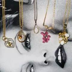 ネックレスまとめ売り5点ゴールド系小ぶりフェミニンモチーフオパールハートドロップ