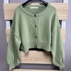 ミスティウーマン　ライトグリーン　ニット　カーディガン