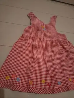 ミキハウス　赤と白のチェック 花刺繍 ワンピース 90サイズ
