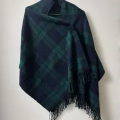 大判ストール　チェック柄 ダークグリーン ネイビー　膝掛け